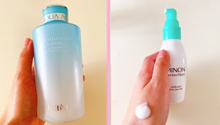 アクセーヌ モイストバランス ローション 360ml　¥6,050（左）／ミノン 薬用アクネケア ミルク 100g ￥2,000 (編集部調べ)（写真:canちゃん）