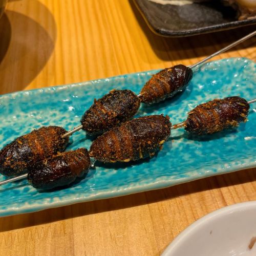蚕の串焼きって言ってもいいんだな？（写真:新井見枝香／無断転載禁止）
