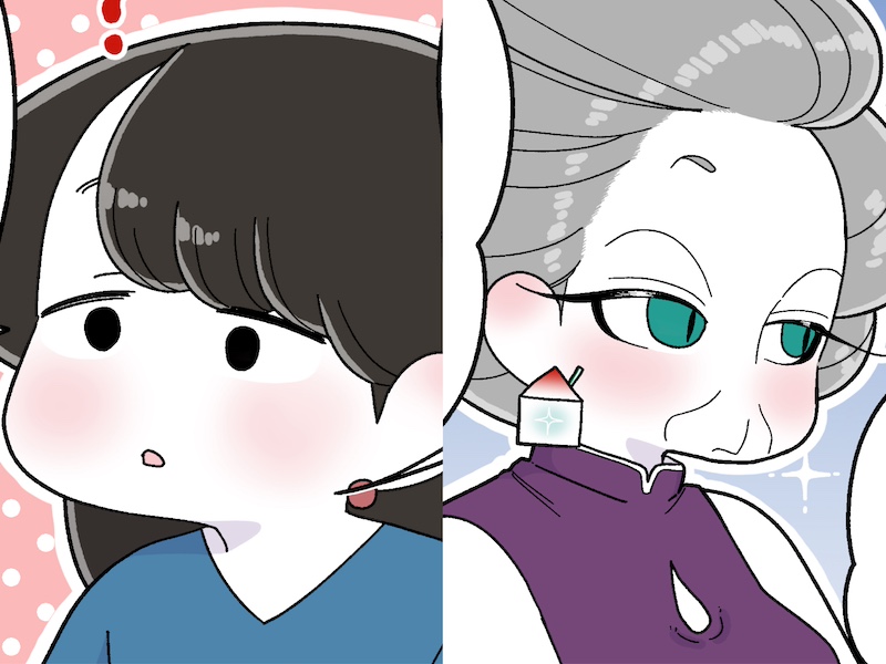 左からモジョ子、ママ（漫画:おくげちゃん）