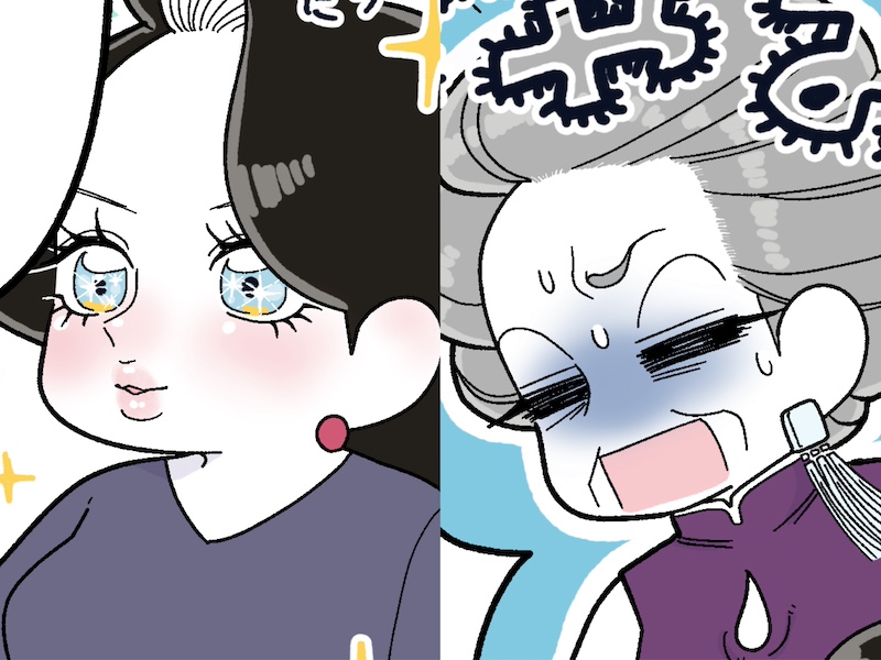 左からコミ、ママ（漫画:おくげちゃん）